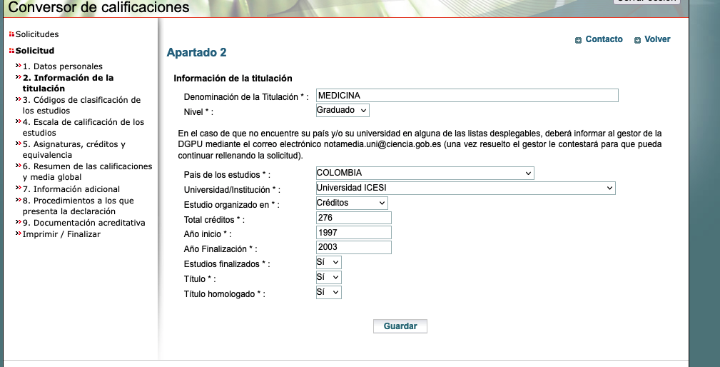 Apartado 2 de la equivalencia de notas.